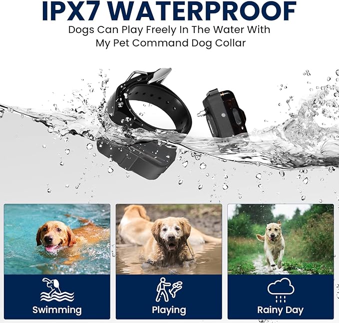 My Pet Command 1.25 Mile (6600Ft) Long Range Dog Training Collar Safe Shock with Remote Shock,Vibrate,Tone Flashing Beacon Lights Waterproof Rechargeable Hunting add Up to 3 Collars Xtra Collar Only