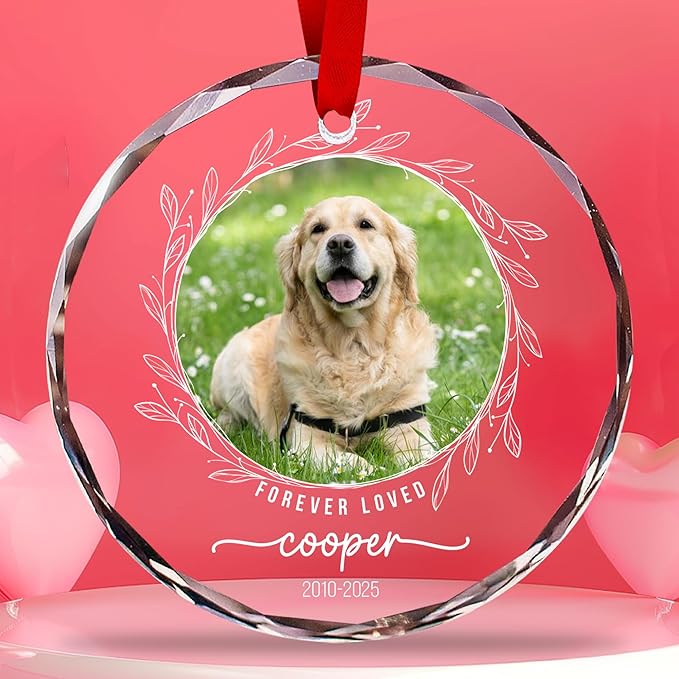 Personalized Dog Loss Crystal Ornament - Customize Dog Photo and Name Glass Memorial Ornament, Custom Dogs Sympathy Gifts, Puppy Condolence Gift, Pet in Memory Keepsake, Remembrance Gifts for Pet