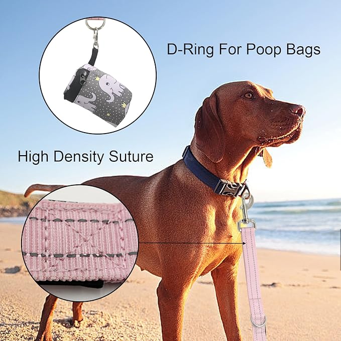Thick Dual Padded Handle for Dog Training Control, 18 Inches Traffic Dog Leash Short with Reflective Stitching, Heavy Duty Short Hand for Small to Strong Sized Dogs Training Leash Pink 1.5FT