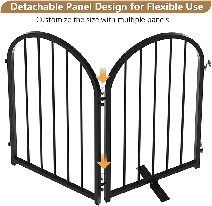 Full Metal Dog Gate with Door for Indoor Outdoor, 24" Tall Free Standing Pet Dog Fence, 108" Extra Wide Pet Gates for Stairs, Hallways, Doorways, Kitchen, Decks, Yards (Black, 6 Panels)