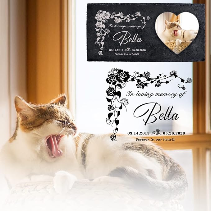 Fanery Sue Custom Cat Memorial Stones with Full Color Image, Dog Memorial Gift Garden Stones, Pet Grave Markers Personalized, All-Natural Memorial Headstone for Pet