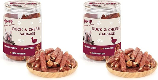 PAWUP Duck Dog Treats, Duck Sausage with Cheese, Taurine Added, Rawhide Free, Soft Dog Snack for Small & Medium Dogs Training, 12.5 oz/355 g (Pack of 2)