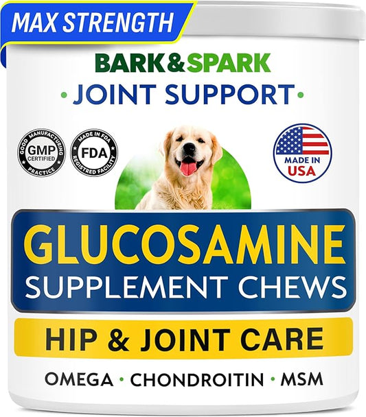BARK&SPARK Glucosamine Chondroitin Dog Hip & Joint Supplement - Joint Pain Relief - Hip & Joint Chews - Joint Support Large Small Breed - Senior Doggie Vitamin Pill Joint Health