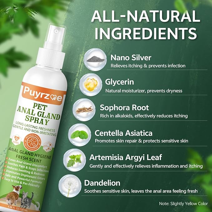 Dog Anal Gland Spray for All Pets - Fast Relief for Anal Glands Natural, Soothes Itching, Stops Scooting, Eliminates Odors, Dog Anti Itch Spray for Pain-Relieving - 4.06 FL Oz