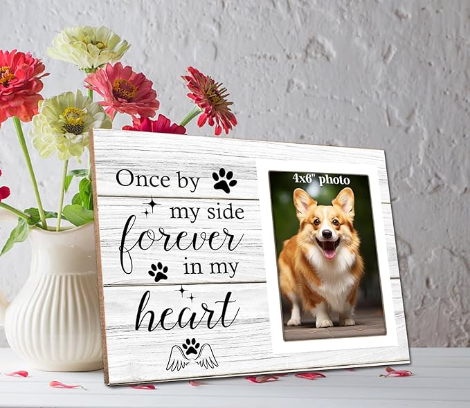 Memorial Picture Frame, Dog and Cat Memorial Photo Frame, Pet Memorial Gifts Photo Frame for Loss of Pet Sympathy Keepsake Gifts, Forever In My Heart