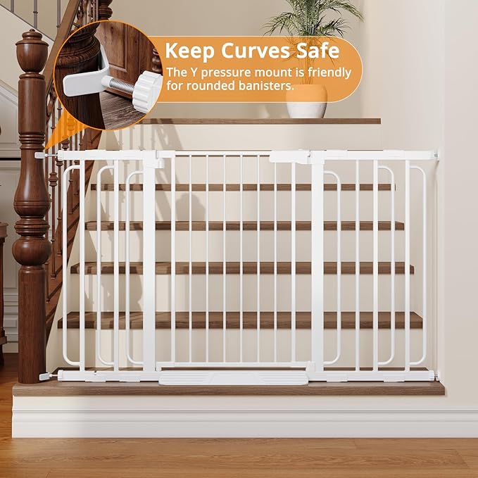 Baby Gate for Stairs 29.8-46.5 Inch Pressure Mounted, Auto Close Child Baby Gates for Doorways No Drill, Walk Through Dog Gate Indoor for The House, White