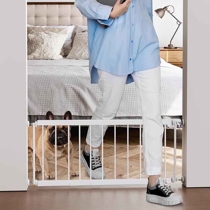 Short Dog Gate Indoor - MOOECKOM 10" Tall Small Dog Gate 18"-36'' Width Expandable, Easily Step Over Pet Gate with 2 Extension Kits - Pressure Mounted for Doorways Stairs.