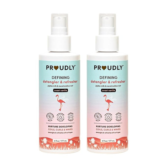 PROUDLY Defining Detangler & Refresher by Gabrielle Union & Dwyane Wade, Black & Brown Babies Coils, Curls & Waves, Detangling & Conditioning Spray, Sweet Vanilla, 2-Pack