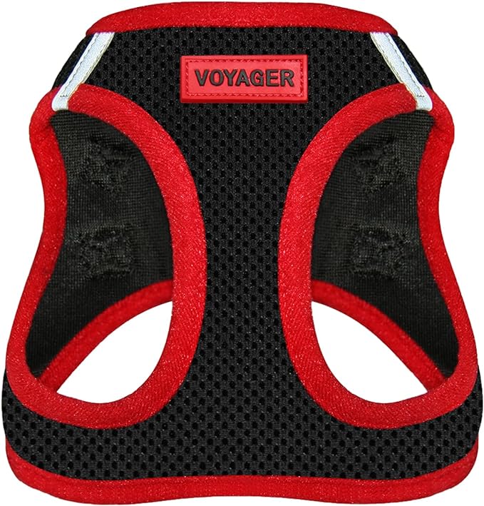 Best Pet Supplies - All Weather Mesh/Plush, Reflective, No Pull Harness for Small, Medium Dogs, Cats - Secure with Hook & Loop Fastener, Buckle, Double D-Rings - Black/Red Trim, XS