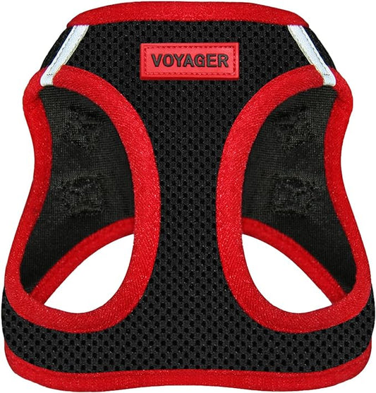 Best Pet Supplies - All Weather Mesh/Plush, Reflective, No Pull Harness for Small, Medium Dogs, Cats - Secure with Hook & Loop Fastener, Buckle, Double D-Rings - Black/Red Trim, XS