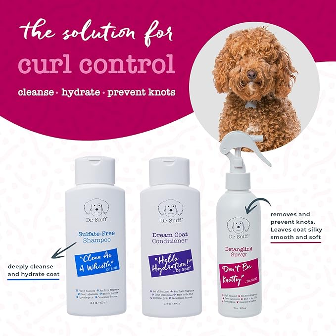 Dr. Sniff Easy Groom Detangling Mist - Hydrating Pet Coat Spray for Dogs & Cats, Mat & Tangle Free, Made in USA, 7.1oz