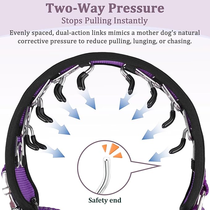 Mayerzon Prong Collar for Large Medium Dogs, Patented Reflective Pinch Collar with Metal Buckle, No Pull Adjustable Hidden Covered Dog Walking Training for Pitbull German Shepherd Doberman(Purple, XL)