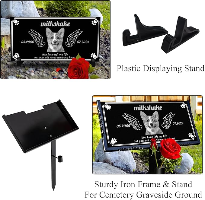 Generic Personalized Pet Memorial Stones,Dog Headstones, Cat Tombstone Outdoor, Black Granite Memorial Garden Stone Engraved with Photo, Pet Headstone Sympathy Gifts (for Pets) (Dog-2)