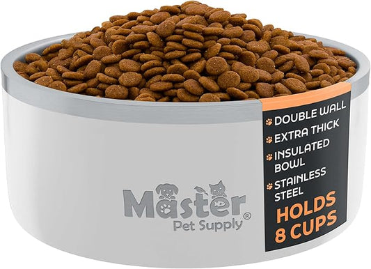 Master Pet Supply Stainless Steel Dog Bowls - 64 oz, Heavy Duty - Bone White, Double Wall Extra-Thick Insulated, Non-Slip Pet Water Bowl for Dogs, Cats & Pets, Anti Rust Metal, Dish Washer Safe