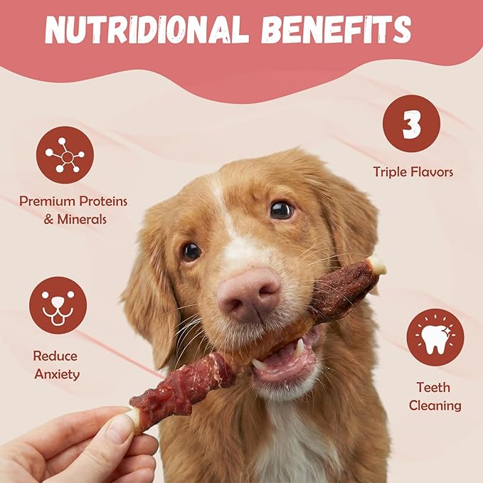 Multi-Flavor Dog Treats Beef Liver, Chicken, and Duck Wrapped Rawhide Sticks, High Protein Grain Free Long Lasting Dog Jerky Chews for Small Medium Large Dogs, 10.6 oz