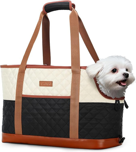 Lekereise Fashion Dog Carrier Soft-Sided Small Cat Handbag Up to 15lbs Waterproof PU Leather Puppy Carrying Pet Tote Bag with Pocket for Outdoor Travel Walking Hiking Shopping