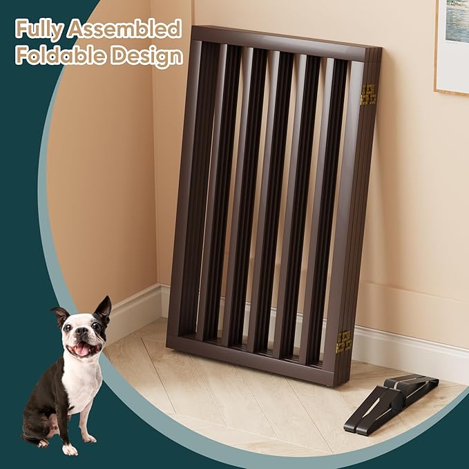 Freestanding Dog Gate Indoor 32“Tall, Foldable Dog Gates for Doorways, 4-Panel Pet Gates for Dogs with with 2 Metal Stands (74" W, Espresso)