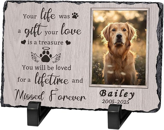 Ships Next Day Personalized Dog Memorial Gifts for Loss of Dog, Custom Pet Memorial Stone with Photo Name Date Bereavement Sympathy Gift for Dog Cat Lover