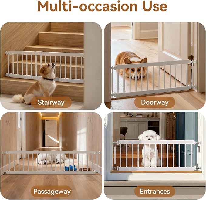 Short Dog Gate,18"-45" Adjustable Extra Wide Metal Short Baby Gate to Step Over, 24" Tall Small Pet Gate with 3 Extension Kits