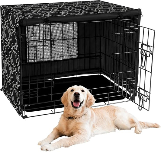 X-ZONE PET 24" Dog Crate Cover for Indoor/Outdoor - Heavy Duty Polyester Pet Kennel Cover Fits for Wire Dog Cage Black Print