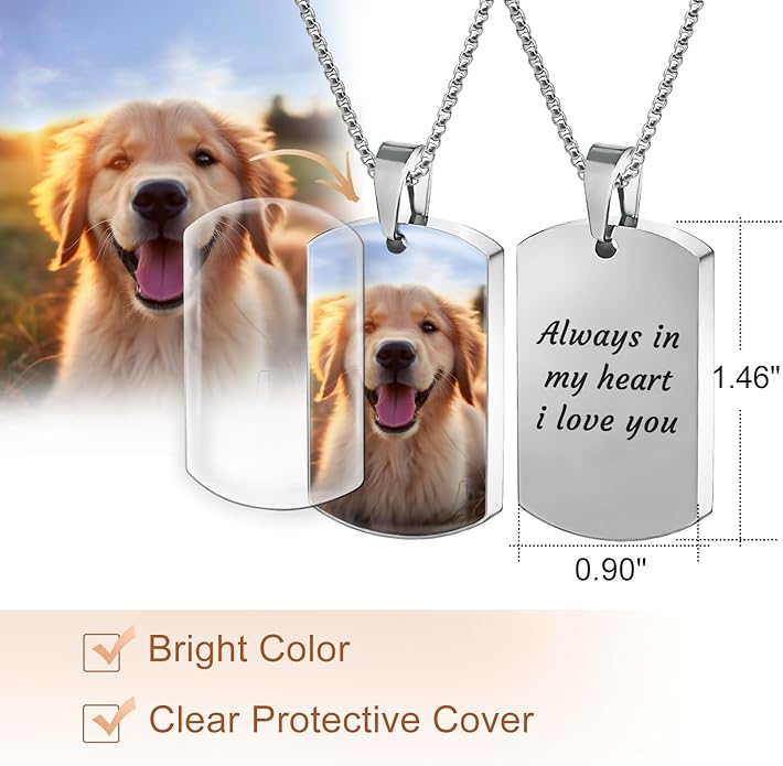 Funnylife Personalized Pet Urn Necklaces for Dog Cat Ashes Custom Photo Text Stainless Steel Cremation Jewelry Pet Loss Memorial Gift