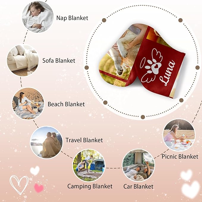 Pet Memorial Blanket Gift - Personalized Dog Memorial Blanket with Photo Name, Pet Sympathy Gifts for Dogs Lovers, Custom Loss of Dog Grief Blankets, Pets Remembrance Bereavement Gifts (8 Photos)
