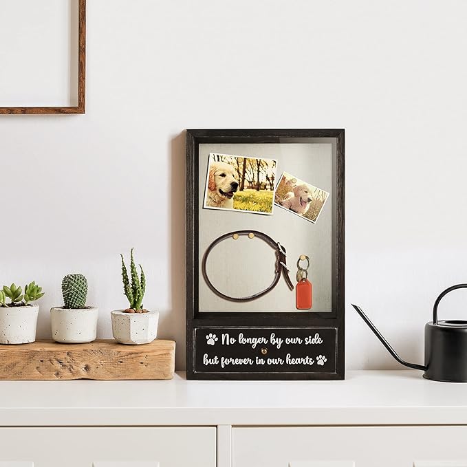 TJ.MOREE Dog Memorial Gifts - No Longer by Our Side But Forever in Our Hearts Remembrance Picture Frame Pet Memorial Shadow Box - Pet Sympathy Gifts for Loss of Dog