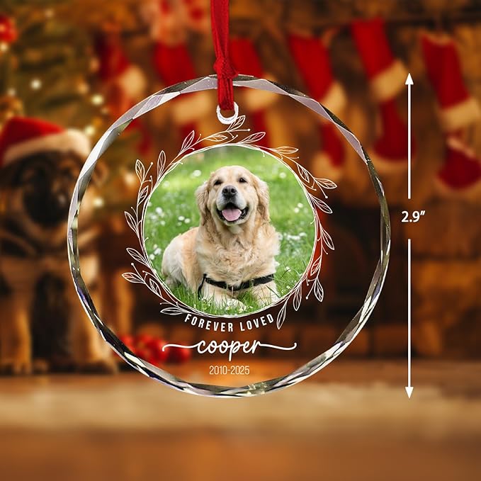 Personalized Dog Loss Crystal Ornament - Customize Dog Photo and Name Glass Memorial Ornament, Custom Dogs Sympathy Gifts, Puppy Condolence Gift, Pet in Memory Keepsake, Remembrance Gifts for Pet
