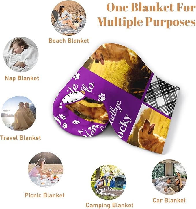 Custom Pet Memorial Blanket, Personalized Dog Memorial Blanket Gifts for Loss of Dogs, Customized Pet Throw Blanket with Photos, Dog Remembrance Bereavement Gift, in Memory of Dogs Gift for Pets Lover