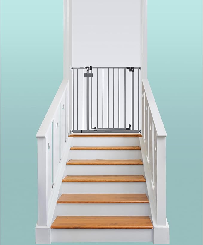 Ingenuity Summer Infant Central Station Stairway Wall, Banister, or Doorway Simple to Secure Safety Pet and Baby Gate with 3 Extension Frames, Gray