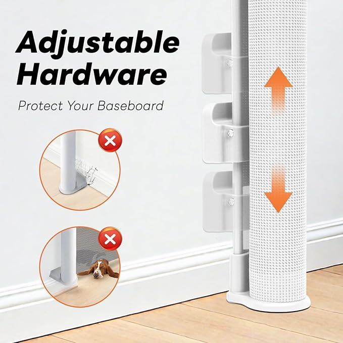 (2 Pack) Retractable Baby Gates for Doorways, Mesh Dog Gate for Stairs, Pet Gate Indoor, Extends to 55" Wide 33" Tall, Safety Toddlers Gates for Hallways, Indoor & Outdoor Use, White
