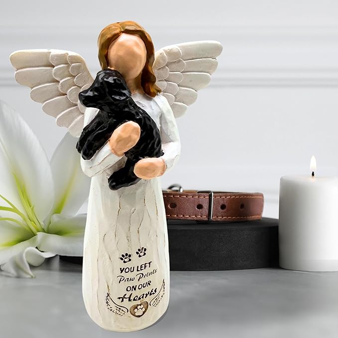Dog Memorial Gifts for Loss of Dog, Pet Memorial Gifts for Dogs, Sculpted Hand-Painted Angel Figurines – Loss of Dog Sympathy Gift, Dog Bereavement Gifts, Dog Remembrance Gift (Black)