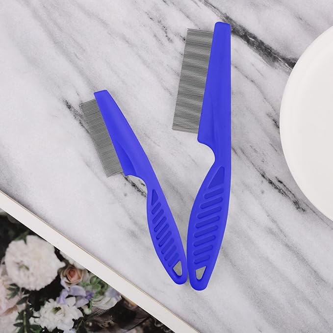 Pet Hair Comb, 2 in 1 Multifunctional Pet Hair Comb for Grooming and Dehairing, Flea and Tear Stain Removal, Stainless Steel and ABS Material, Pack of 2, Blue