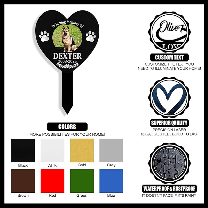 Custom Dog Grave Markers Outdoor, Personalized Pet Grave Marker Dog Memorial with Photo and Name, Outdoor Weatherproof Pet Cemetery Sign, Personalized Dog Memorial Gifts for Loss of Dog