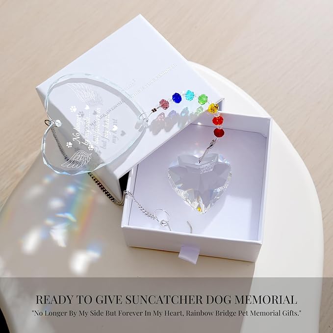 Pet Memorial Gifts for Dogs Cats - No Longer by My Side Crystal Suncatcher with Angel Wings, Pet Loss, Pet Sympathy, Sympathy Gifts for Loss of Pet, Thoughtful Dogs and Cats Remembrance, Bereavemen