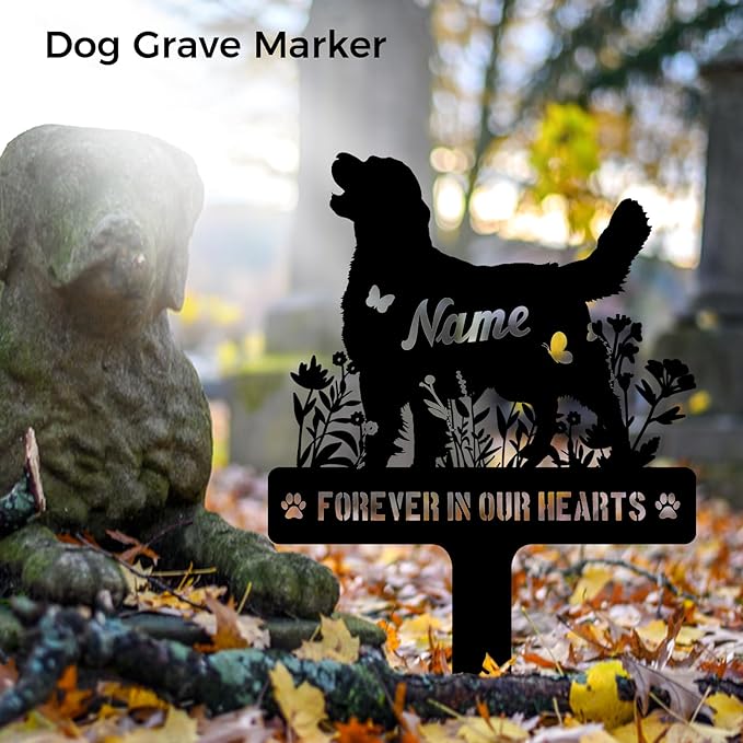 Custom Golden Retriever Goldie Dog Memorial Stake, Personalized Dog Grave Marker, Metal Pet Tombstone, Outdoor Sympathy Sign for Garden Yard Decor, Pet Loss Gift