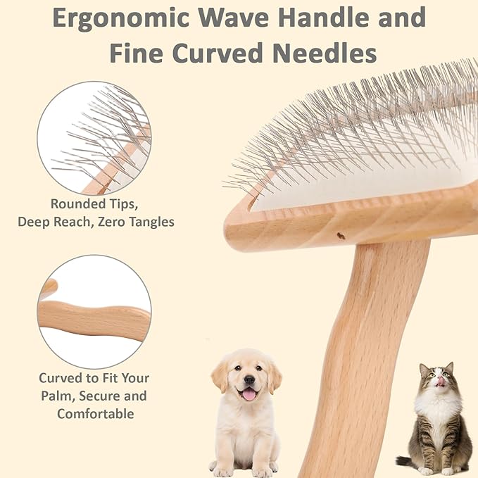 Slicker Brush for Dogs - Professional Grooming Brush with Coated Bristles & Anti-Slip Handle, Gently Reduces Shedding, Removes Loose Hair, Mats & Tangles for Long Haired Dogs, Cats, Puppies