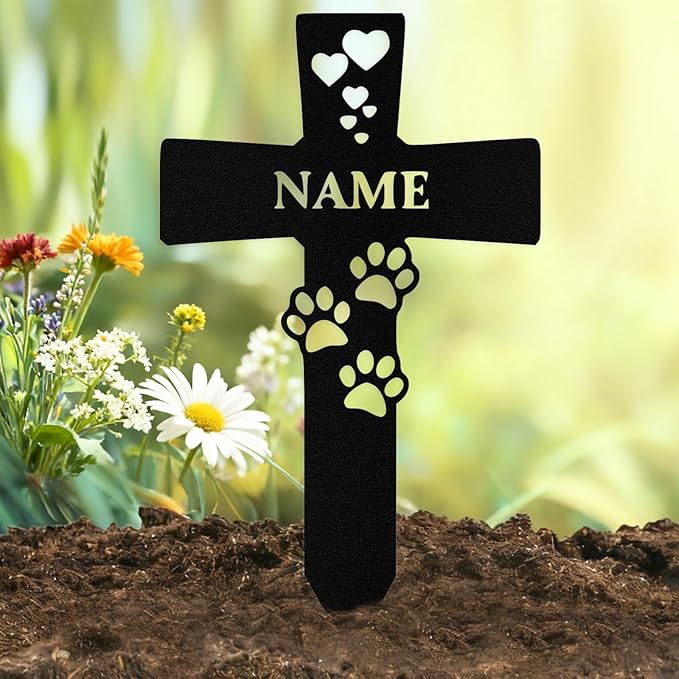 Custom Dog Grave Markers Outdoor, Personalized Pet Grave Marker Stake Dog Memorial, Outdoor Weatherproof Pet Cemetery Cross Sign, Personalized Dog Memorial Gifts for Loss of Dog