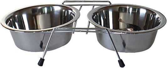 ICA CAD2210 Standard Stainless Steel Double Feeder for Dogs and Cats, Silver, 1.9 L