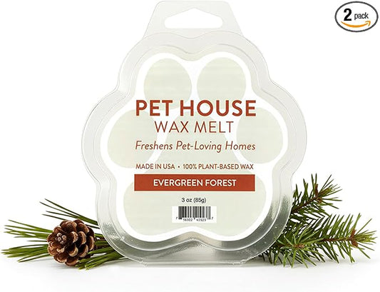 One Fur All Pet House Scented Wax Melts, Natural, Plant Based Soy Wax Melt for Pet Odor, Long Lasting Fragrance for Fresh Smelling Homes, Evergreen Forest, Pack of 2