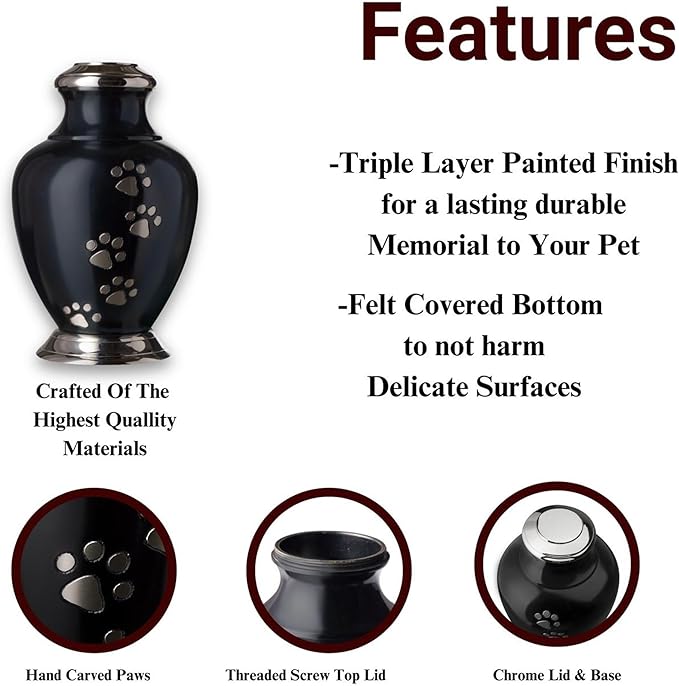 Kennedy Paws Series Pet Urn for Dogs, Handmade Aluminum Memorial Cremation Urn (Medium - Pets up to 65 lbs, Ebony)