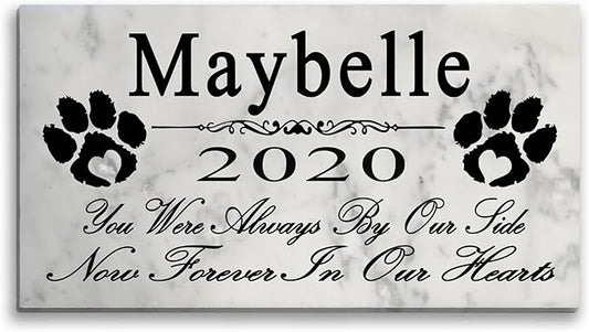 Broad Bay Dog Pet Memorial Gift Stone Solid Marble Personalized Pet Plaque Garden Marker Indoor or Outdoor Grave Headstone 12" x 6" (Forever in Our Hearts)