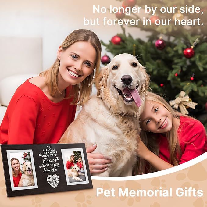 Dog Memorial Gifts for Loss of Dog, Dogs Sympathy Gifts for Pet Lovers Owners Memorial Picture Frame for Dogs Cats, Black Pet Remembrance Frame for Double Picture 4×6 IN