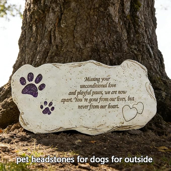 jinhuoba Shinning Paw Prints Pet Memorial Stones Headstones for Dogs or Cats, Resin Pet Grave Stone Plaques Tombstone Memorial Gifts Sympathy Gift for Loss of Dogs Outdoor
