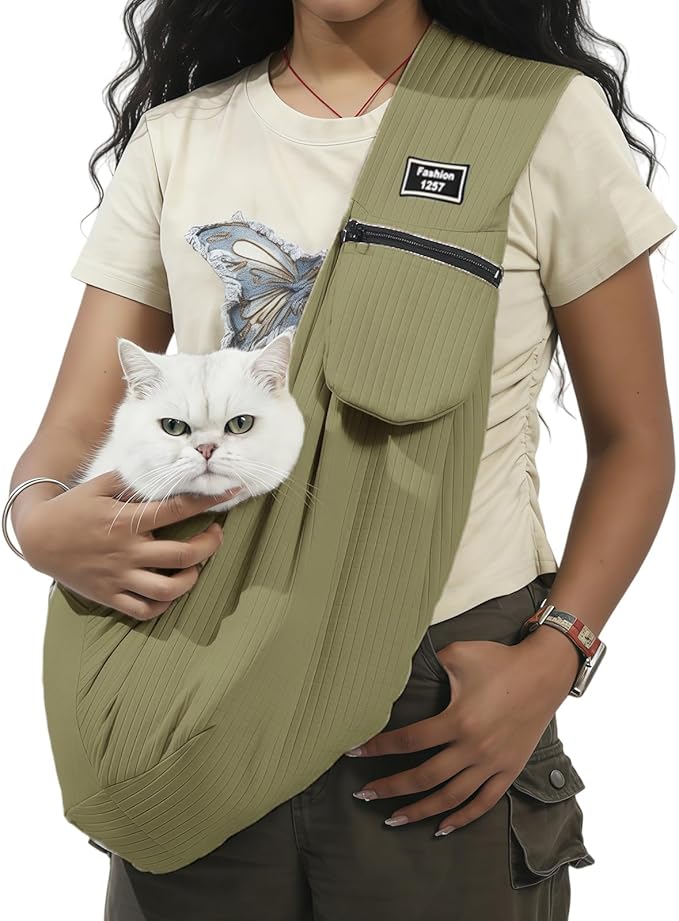 Dog Sling,Dog Slings for Small Dogs for 3-12 lbs,Puppy Sling Made of Waterproof and Anti-Static Fabric, Cat Sling with Storage Bag, Anti-Detachment, Make It Easy for Pets to Travel Green