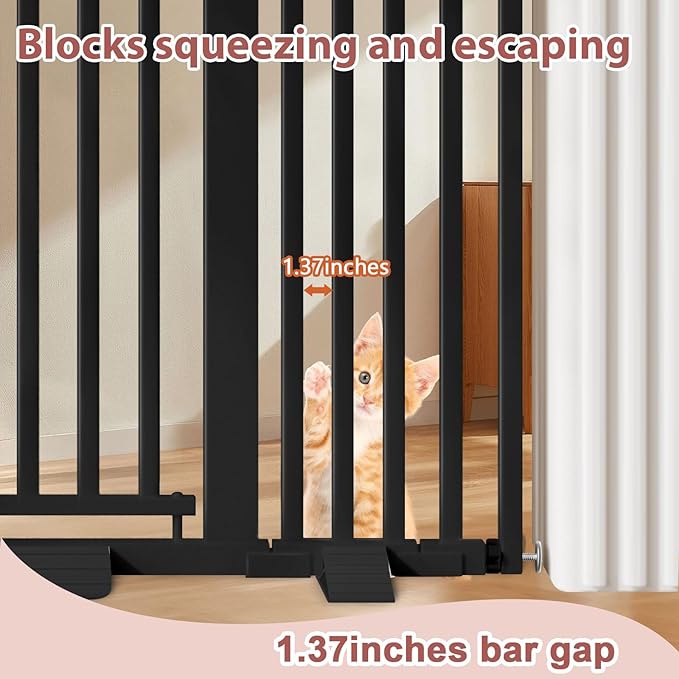 51'' Extra Tall Cat Gate Barrier for Doorways Hallways, Pressure Mounted Pet Dog Gates Ajustable Auto Close, Cat Fence Indoor Climb Proof 30-41'' Wide (Black)