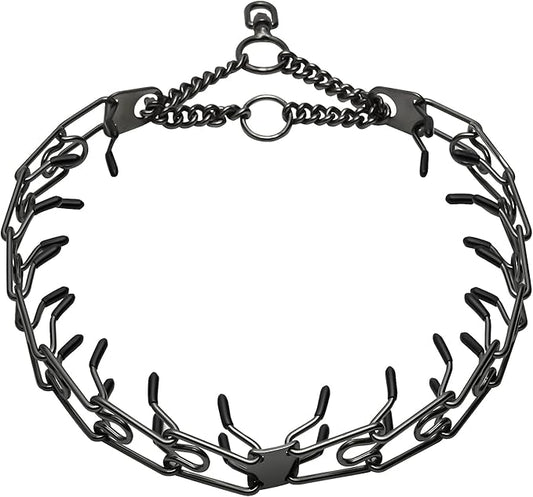 Stainless Steel Prong Pinch Collar for Dogs, Adjustable Training Collar with Quick Release Buckle for Small Medium Large Dogs (Black, 26")