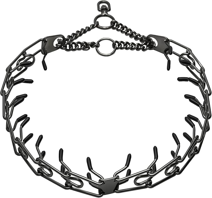 Stainless Steel Prong Pinch Collar for Dogs, Adjustable Training Collar with Quick Release Buckle for Small Medium Large Dogs (Black, 24")