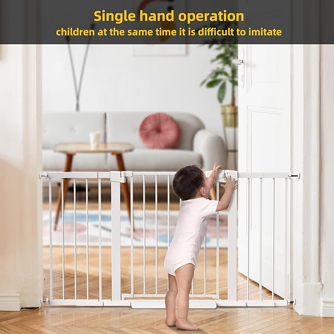 Easy Step Walk-Thru Baby Gate – Adjustable Safety Gate for Babies & Pets, Pressure Mount Kit, Includes Wall Cups – 29.7-59.8W x 30.5H, Auto-Close White