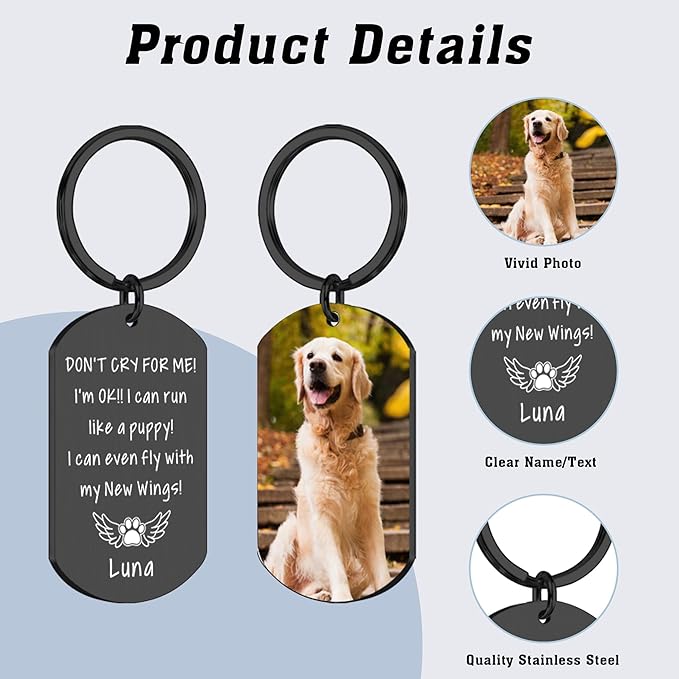 Custom Pet Photo Keychain - Personalized Memorial Keychain with Photo Name for Pet Loss Remembrance Dog Memory Sympathy Gifts